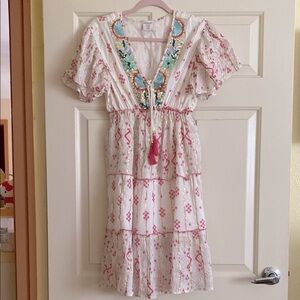 NWOT Ananta Embroidered Boho Dress with Tassels